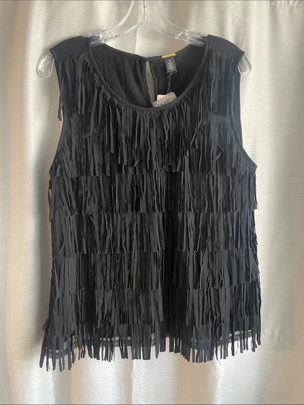 Black Label Chicos Women's Black Fringe Sleeveless Top